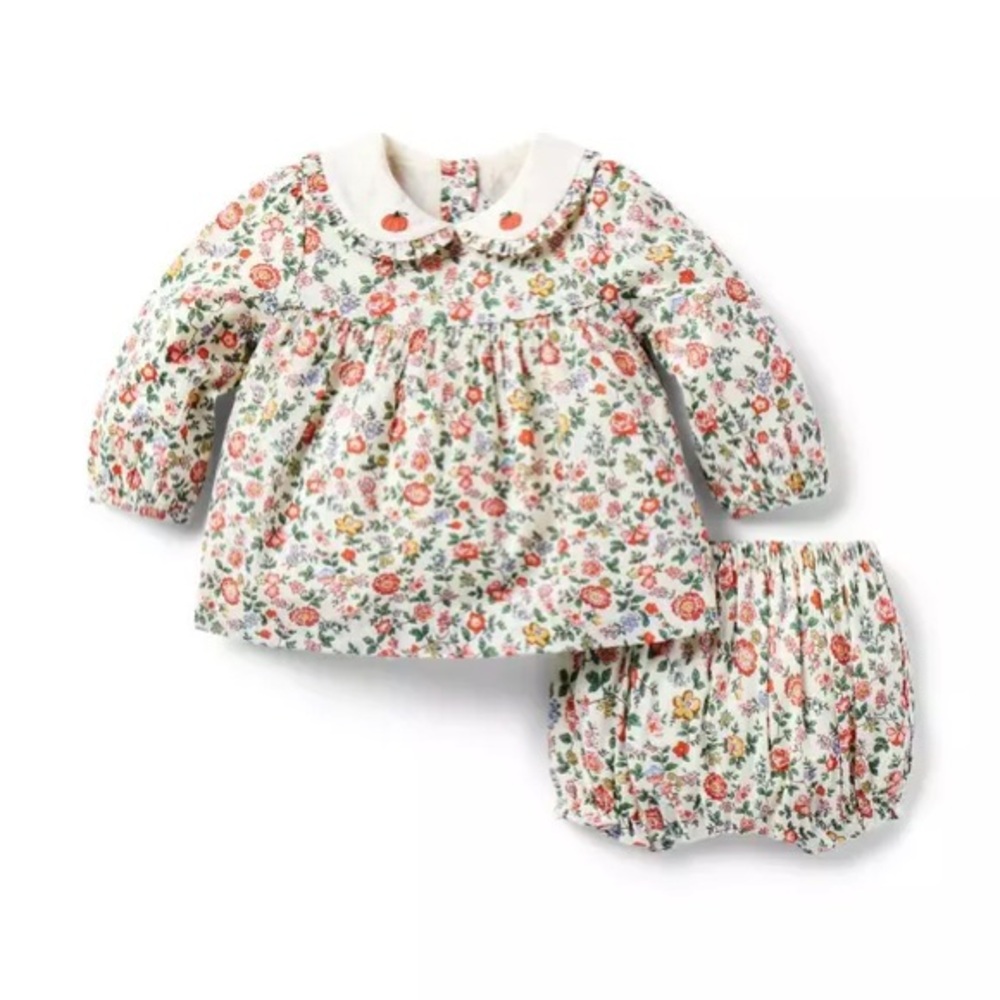 Janie and Jack Pumpkin Peter Pan Collar Kids Matching Set - Cream and Pink